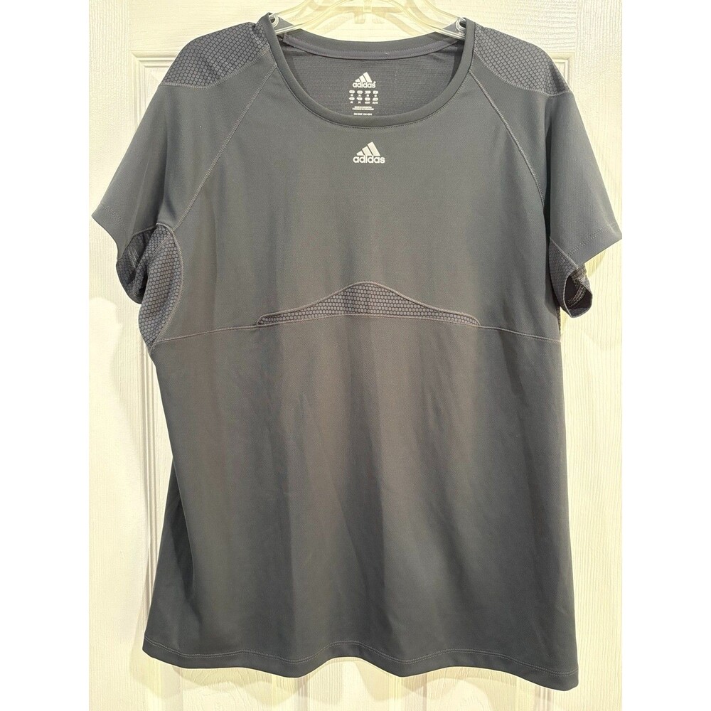 Adidas Womens XL Gray/Black Mesh Athletic Training Running Shirt Short Sleeve